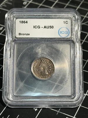 1864 Bronze Indian Head Cent 1c ICG AU50 - Image 1 of 2