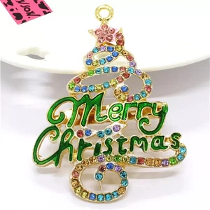 Betsey Johnson multicolor enamel Christmas Tree Crystal Pendant Women Necklace - Picture 1 of 1