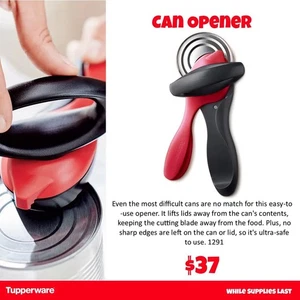 NEW Black & Red CAN OPENER Vintage Tupperware Smooth Cut No Sharp Edges - Picture 1 of 1