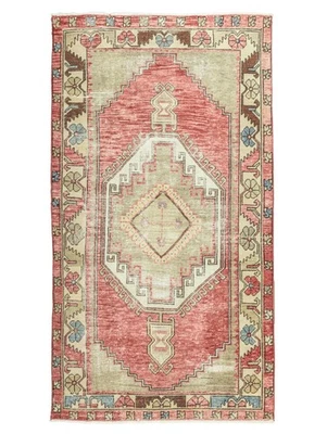 Rustic Turkish Oushak Rug 3.2x5.10 ft – Vintage Hand-Knotted Wool Accent Carpet - Image 1 of 4
