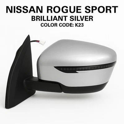 Новое серебристое зеркало с электроприводом подходит для Nissan Rogue Sport 2017-2022 годов выпуска со стороны водителя с сигналом  - Изображение 1 из 4