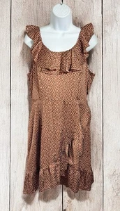 I Heart Ronson Satin Ruffle Mini Dress Sz 12 Polka Dot Brown Rust Sleeveless New - Picture 1 of 9