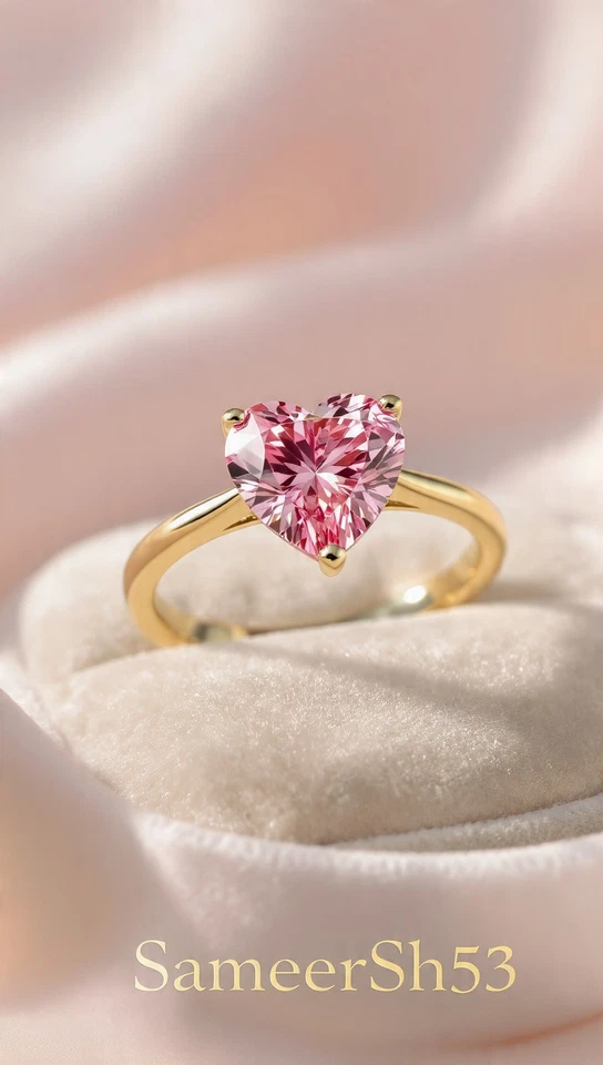 Anillo de diamantes rosados talla corazón cultivado en laboratorio de 4 quilates diseño de oro amarillo de 14 k por Sameersh53 Foto 1 de 4