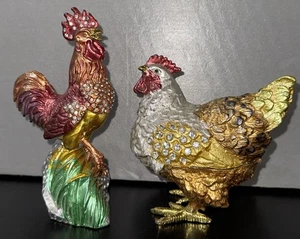 Juego de cajas de baratijas grandes con bisagras para gallo y pollo esmaltadas y joyas - Imagen 1 de 14