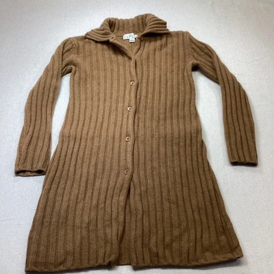 Cárdigan Esquinero Informal Para Mujer Talla Grande Mezcla Lana de Cordero Marrón Largo Foto 1 de 4