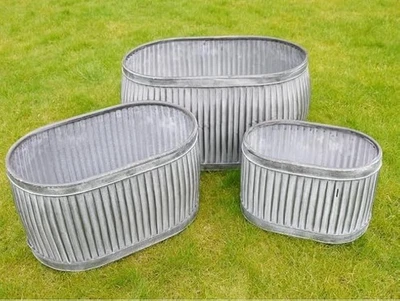 Galvanised Trough Planters Outdoor, Vintage Garden Dolly Tubs, Metal ZInc Coated - Image 1 of 2