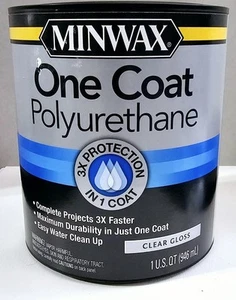 Minwax One Coat Polyurethane Clear Gloss 3x Protection Water Clean Up 1 Quart - Picture 1 of 7