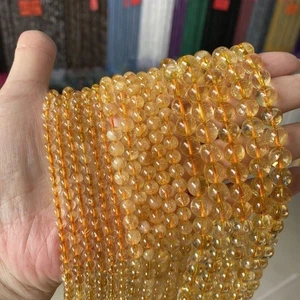 100% Genuine Citrine Smooth Round Gemstone Loose Beads 12'' Strand Craft Jewelry - Picture 1 of 14