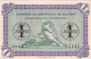 1 Franc - Chambre de Commerce - Belfort - 2ème série - 21-12-1918 - Foto 1 di 2