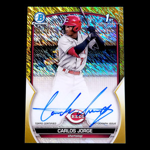 2023 Bowman Chrome CARLOS JORGE Reds 1st Gold Shimmer On-Card Rookie Auto /5O