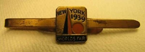 1939 New York NYWF Weltausstellung orange blau Krawattennadel Trylon Perisphere T&P - Bild 1 von 6