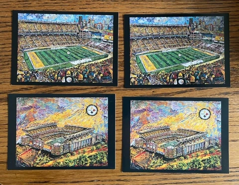 Pittsburgh Steelers postcards, set of 4, unposted, 2 Steeler Sunday, 2 Heinz Fie Cover