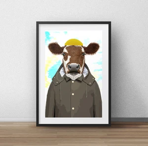 Kuh - Bunt Tiere Sammlung Leinen Wand Kunstdruck Bild - Bild 1 von 1