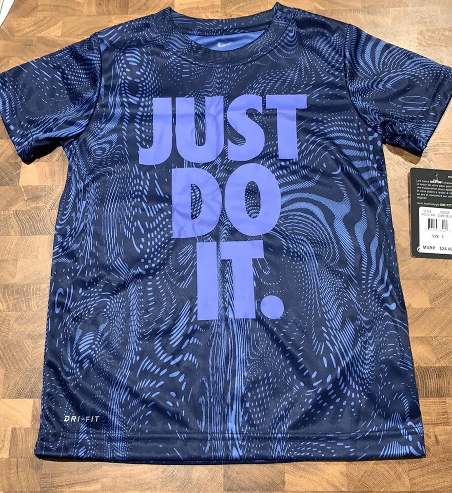 NIKE DRY-FIT JUST DO IT Athletic Cut Shirt Boys Youth Size 6 Blue