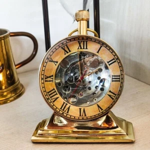Antique Style Mechanical Brass Desk clock Trophy Style Table Decorative Gift - Picture 1 of 5