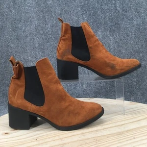 Divided By H & M Boots Womens 40 Ankle Chelsea Block Heels Orange Fabric Pull On - Picture 1 of 19