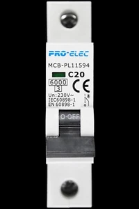 PRO-ELEC 20 AMP CURVE C 6kA MCB CIRCUIT BREAKER PL11594 - Picture 1 of 7
