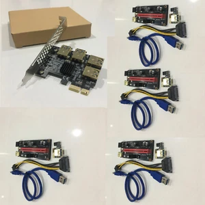 PCIe x1 to Quad x16 Mining Rendering Adapter 4 USB 3.0 Ports Riser GPU Lot - Picture 1 of 41