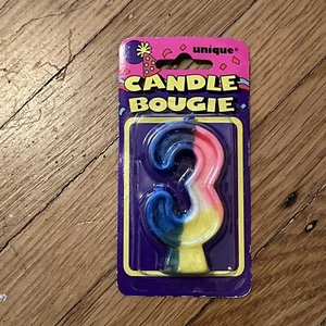 NUEVO EN PAQUETE Vela Única Número 3 Multicolor Cumpleaños Graduación 3 Pulgadas Nuevo - Imagen 1 de 2