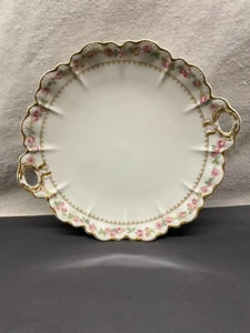 Haviland Limoges Kuchenplatte Servierplatte mit rosa Rosen doppelt Goldrand - Bild 1 von 4