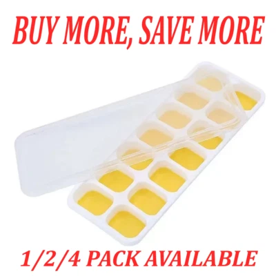 14-Cube Silicone Ice Tray with Lid, Soft Bottom, Easy Release for DIY Cold Drink - Image 1 of 4