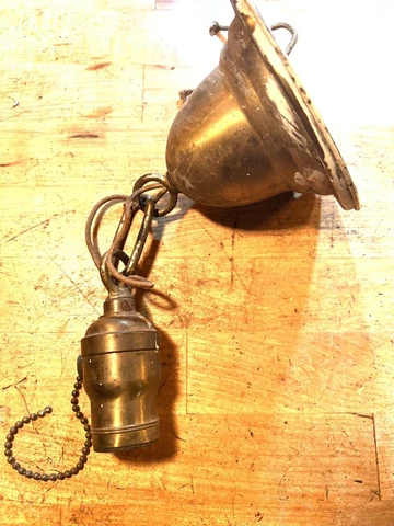 ANTIQUE BRASS CEILING MOUNT PENDANT LIGHT FAT BOY SOCKET Cover