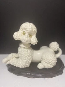 VINTAGE PORCELAIN SITTING POODLE STATUE FIGURINE ART - WHITE GLAZE* - Picture 1 of 10