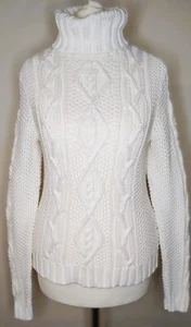 Lauren Ralph Lauren Cable-knit Cotton Turtleneck Jumper White/Cream Size :P/S - Picture 1 of 13
