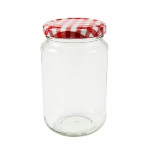 Glass Jam Jars 1lb x 100 Red Gingham Lids Marmalade Chutney Preserves Pickle - Picture 1 of 6