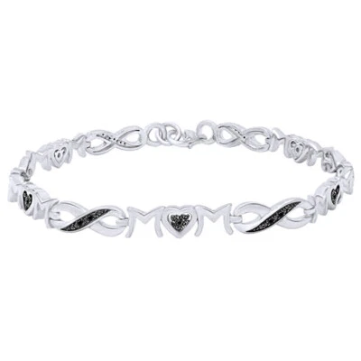 Brazalete 925 de 0,03 quilates de diamantes naturales negros "MAMÁ" y eslabones infinitos Foto 1 de 2