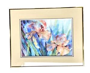 Original gerahmtes Aquarell Blume/Iris Gemälde, JR 1992, 20" x 16" - Bild 1 von 6