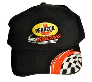Cap Hat Pennzoil Racing Embroidered Emblem Black Adjustable Checkered Flag Lid - Picture 1 of 4