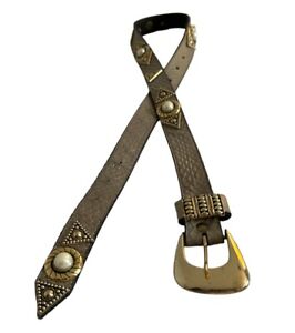 leatherock belt women’s Studded Pearl Bet Brass And Beige 
