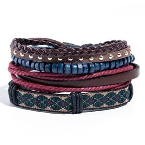 Multicoloured Beaded and Braided Leather Bracelet - Picture 1 of 1