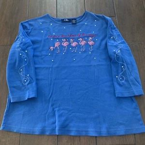 CB Casual Stickerei FLAMINGO Weihnachten Jersey Strick Shirt Top XL blau 3/4 Slv - Bild 1 von 5
