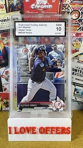 2017 BOWMAN GLEYBER TORRES ROOKIE #BD200 GEM MINT PGA 10 NOME NEGOZIO YANKEES LEGGERE - Foto 1 di 4