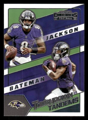 2022 Panini Contenders #TDT-LJA Lamar Jackson / Rashod Bateman Touchdown Tandems - Image 1 of 2
