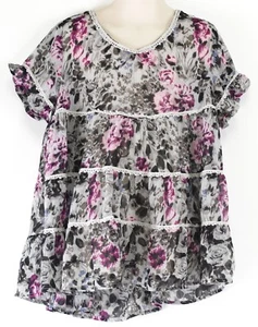 Disney Girls Ruffled Sheer Shirt Swing D-Signed Floral Sz Medium  - Picture 1 of 5