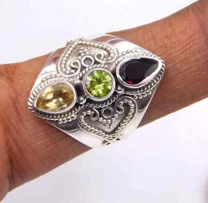 5.6 Gm 925 Solid Sterling Silver Natural Multi Cut Gemstone Ring Size 9 Us K1506 - Picture 1 of 5