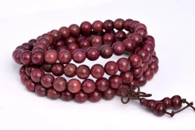 Cuentas redondas rojas de madera natural 8 mm 108 piezas de sándalo púrpura Mala 34" Foto 1 de 4