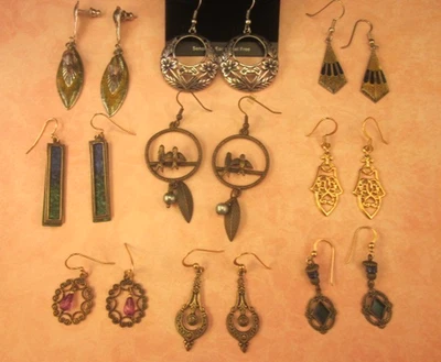 Earring Lot-Victorian Style & Boho Pierced-9 Pr. Brass, Silver & Gold Tones - Image 1 of 4
