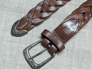 Cinturón de cuero vintage POLO by RALPH LAUREN 34 marrón PLATA ESTERLINA punta de hebilla - Imagen 1 de 13