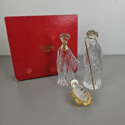 Gorham Nativity Set Holy Family Crystal w/ 24K Gold Gilded 7" Mary Joseph Jesus - Image 1 of 4