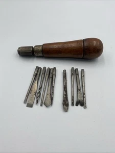 Vintage Antique Wood Handle Screwdriver/Multi Tool With Bit Storage 10 Bits!! - Picture 1 of 5