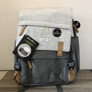 New Eddie Bauer Cascade Backpack Diaper Bag - Gray - 12 Pockets W/ Changing Pad - Picture 1 of 10