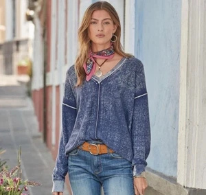 Sundance Damen Relaxed Fit Cece Washed Style V-Ausschnitt Tunika Pullover Oberteil Gr. L - Bild 1 von 6