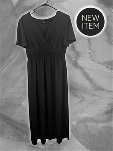 Maxi Vestido Para Mujer XL (12) Negro Cuello en V Manga Corta Flutter Cintura Elástica   - Imagen 1 de 2