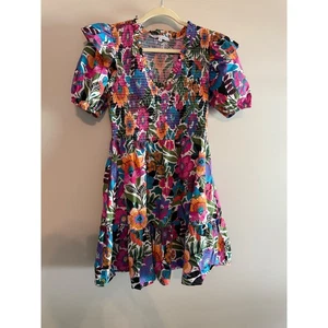 Baltic Born Floral Print Mini Dress Smocked Ruffle Short Sleeve Multicolor - Picture 1 of 6