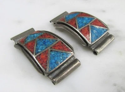 Reloj Pulsera Vintage Turquesa y Coral Plata Esterlina Asas ~ 24.6g ~ 4-A265 Foto 1 de 3