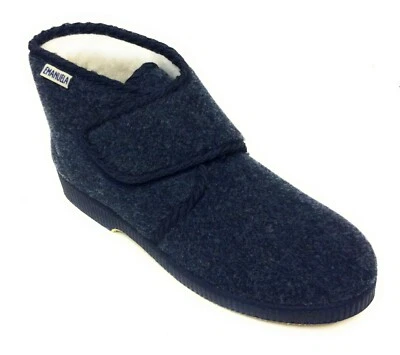 EMANUELA 564/2024 COLOR GRANITO BLU PANTOFOLA UOMO A STRAPPO, INTERNO IN LANA